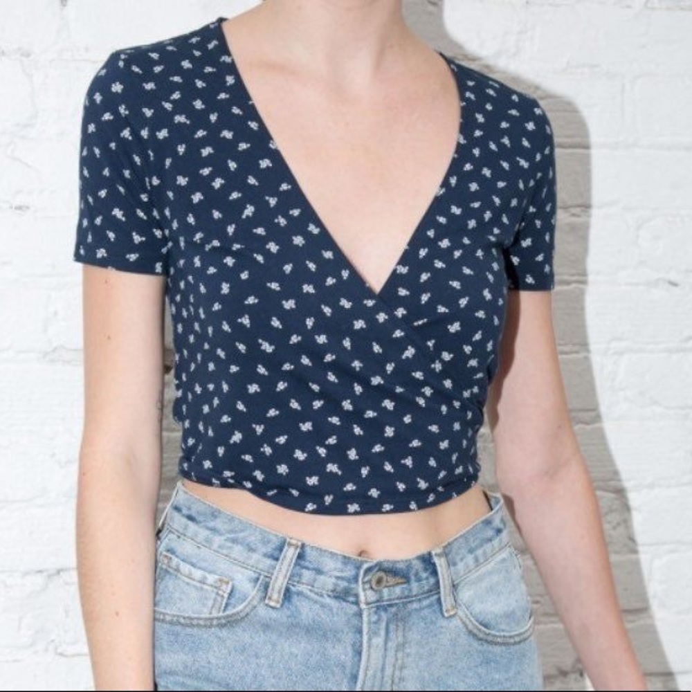 Brandy Melville Floral Navy Wrap Top